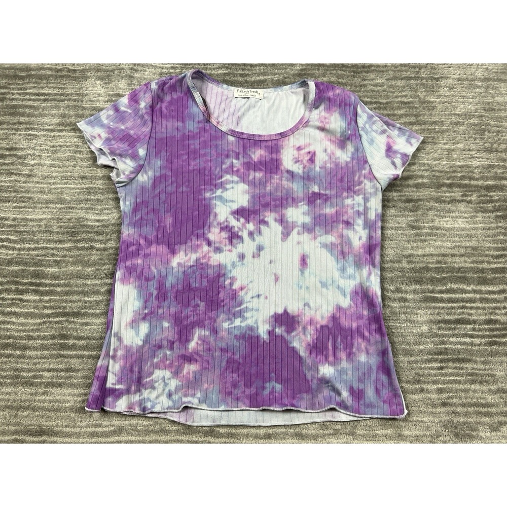 Full Circle Trends Top Women Large Purple Tie Dye Ribbed Lettuce Edge J4E2016C